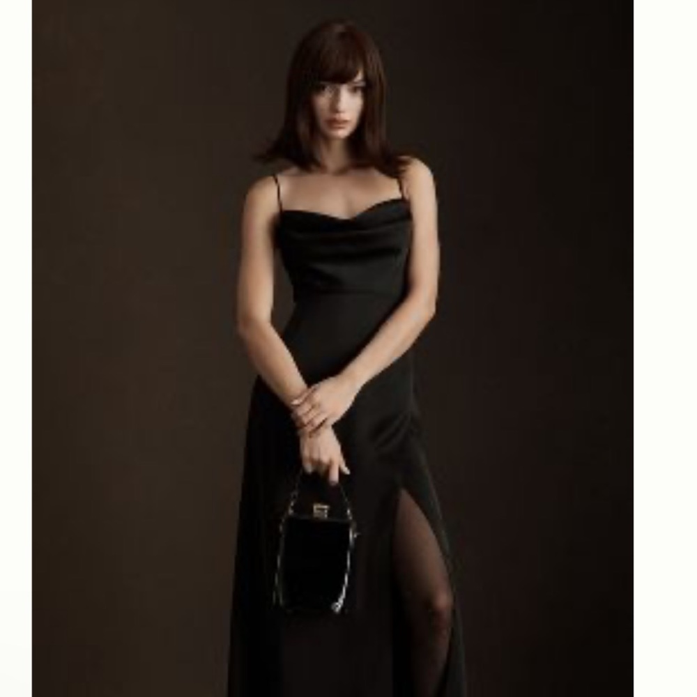 BHLDN Remy Cowl-Neck Faux-Wrap Satin gown